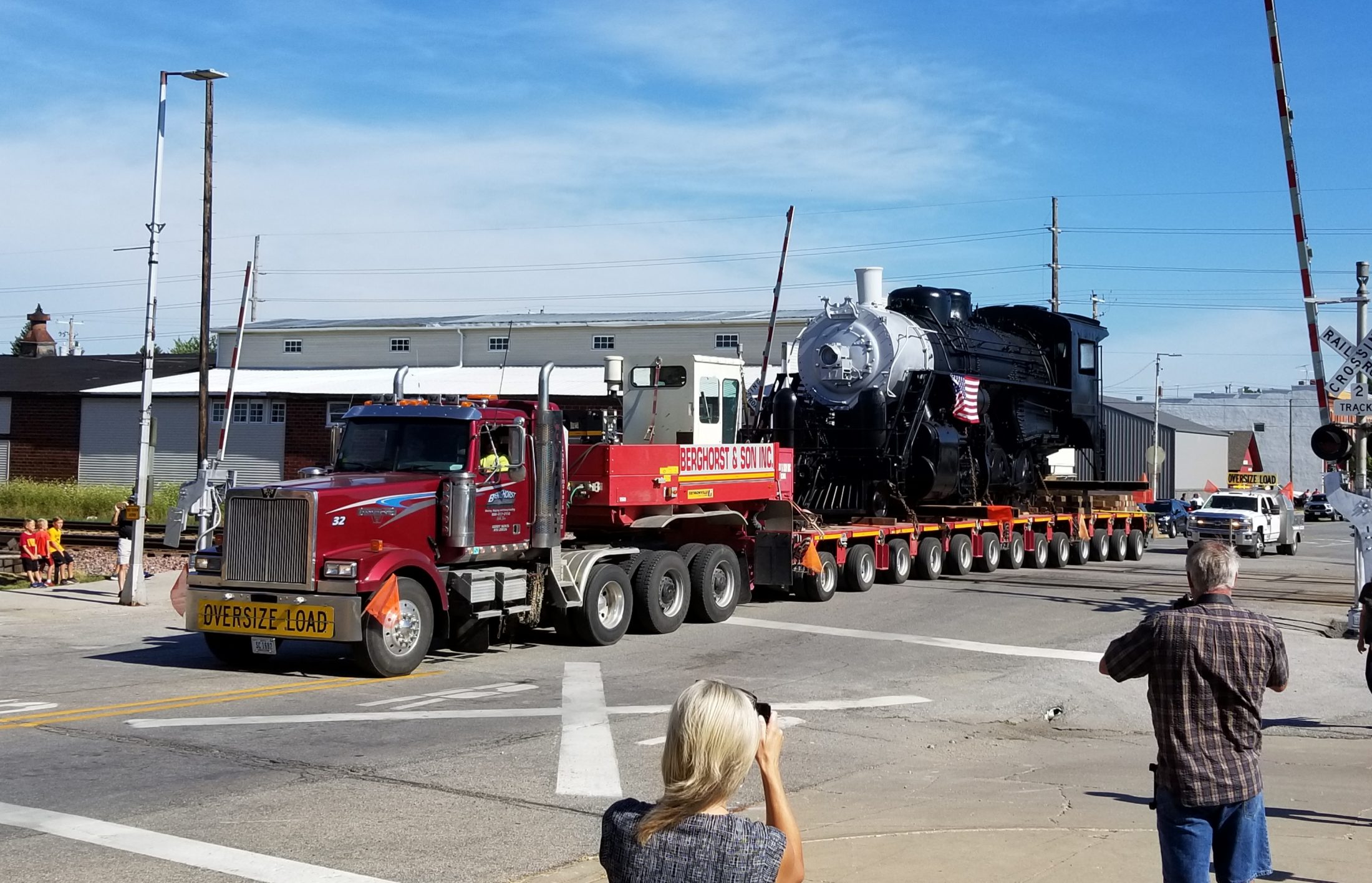 The Welcome Train locomotive moving south on Story Street in Boone, crossing the Union Pacific's rail crossing Thursday morning.