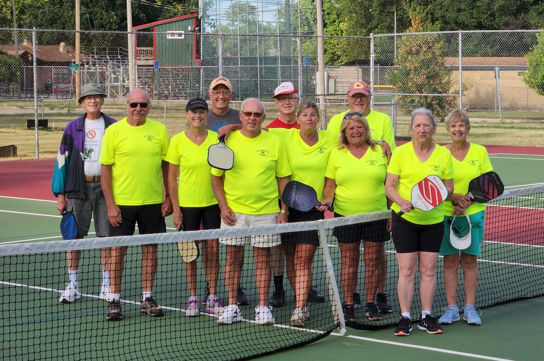 Some of the morning group that plays pickleball at Memorial Park in Boone.