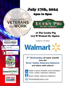 Frank Sposeto, III, River Valley Veterans Network talks about starting the organization to service veterans and members of the guard and reserve in Boone and Story Counties. He talks about not bring veterans and members of guard and reserve together with employers. He also talks about the next event in Ogden on July 17th. Aired Friday, July 12, 2024.